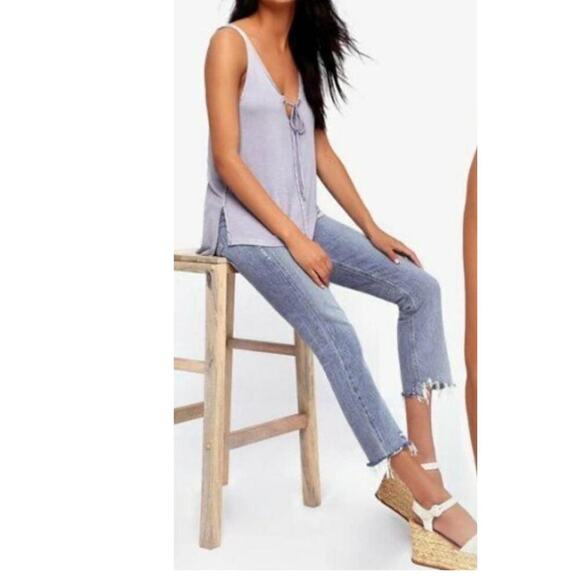 Free People Scarlett Tank Top In Lilac Runs Big Stretchy Soft SZ XS Ribbed Knit - Picture 2 of 14
